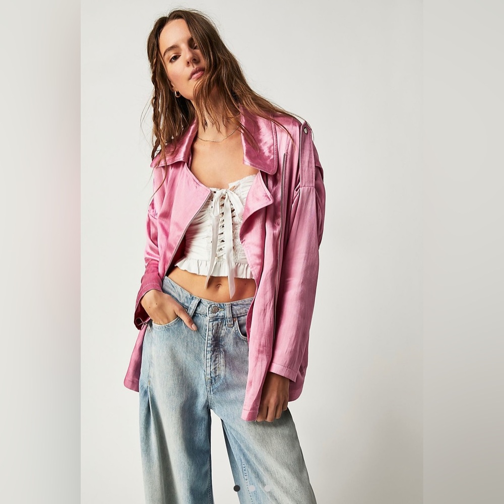 Free People Metallic Pink Moto Jacket *NEW WITH TAGS*
